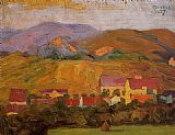 Egon Schiele Canvas Paintings - Village with Mountains